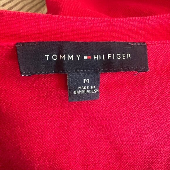 Tommy Hilfiger Red/White Argyle Sweater with gold metallic thread, Size Medium - Picture 6 of 7
